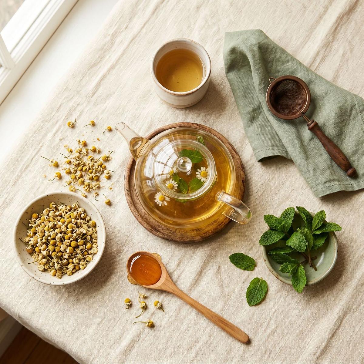 Tisane de camomille et menthe fraîche