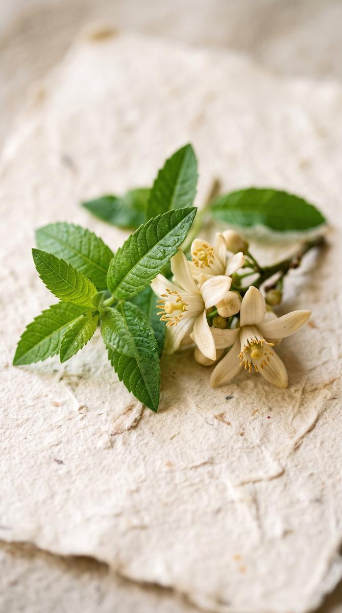 Verveine et fleur d'oranger sur papier artisanal