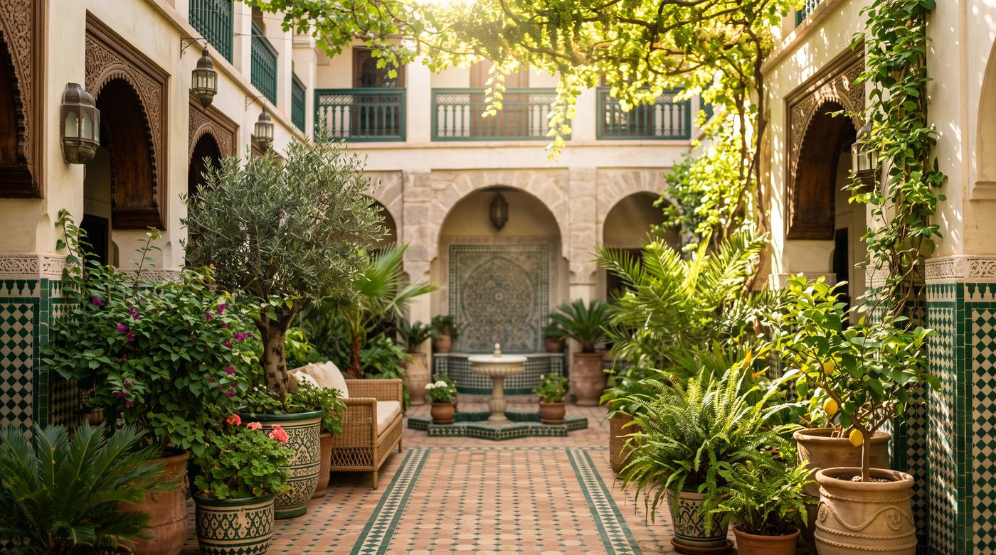 Patio d'un riad marocain baigné de lumière